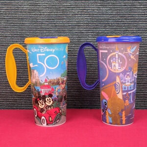 Two Walt Disney World 50th Anniversary Souvenir Drink Mugs/Sipper Cups 2021